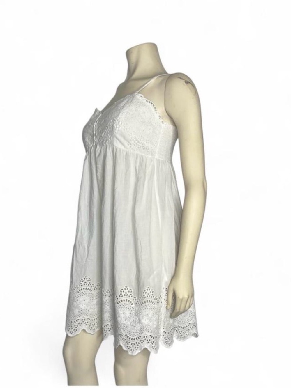 White Cotton Eyelet Midi Dress with Scalloped Hem Size L